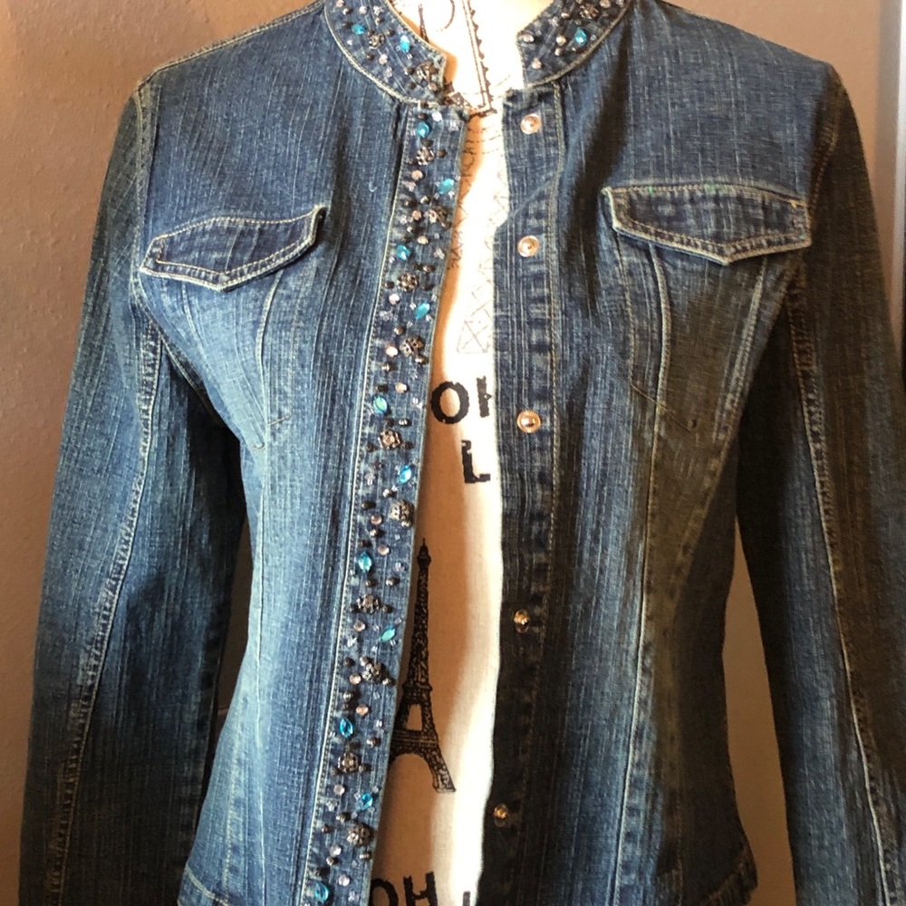 Groovy denim jacket w sparkly trim